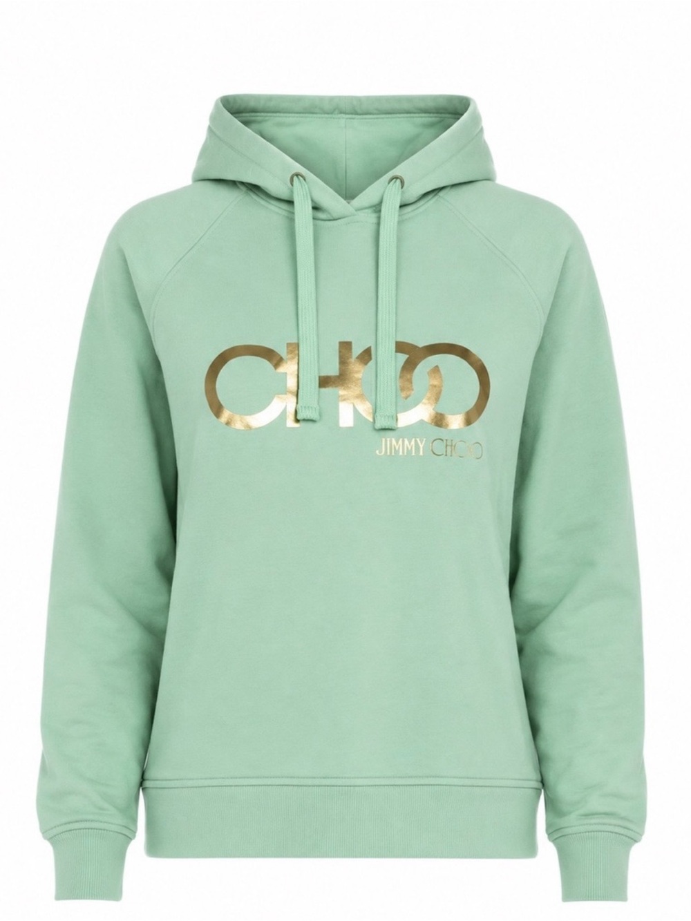 Jimmy Choo Mint Green Gold Logo Hooded Sweatshirt